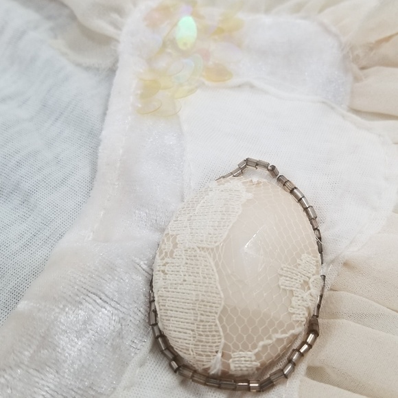 Fancy Frilly Velvety Lacy Satiny Ivory Tank Sz. L - Picture 8 of 8